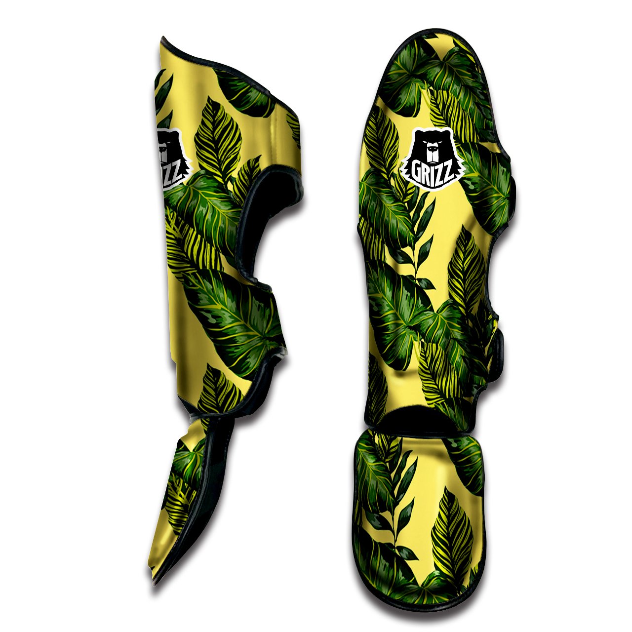 Palm Leaves Yellow Hawaiian Print Pattern Muay Thai Shin Guards-grizzshop