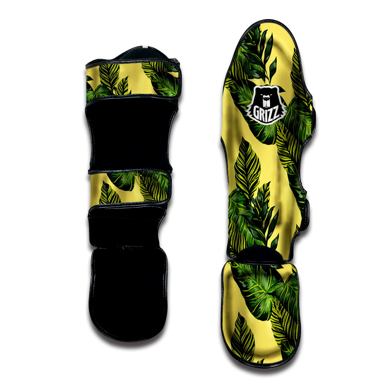 Palm Leaves Yellow Hawaiian Print Pattern Muay Thai Shin Guards-grizzshop