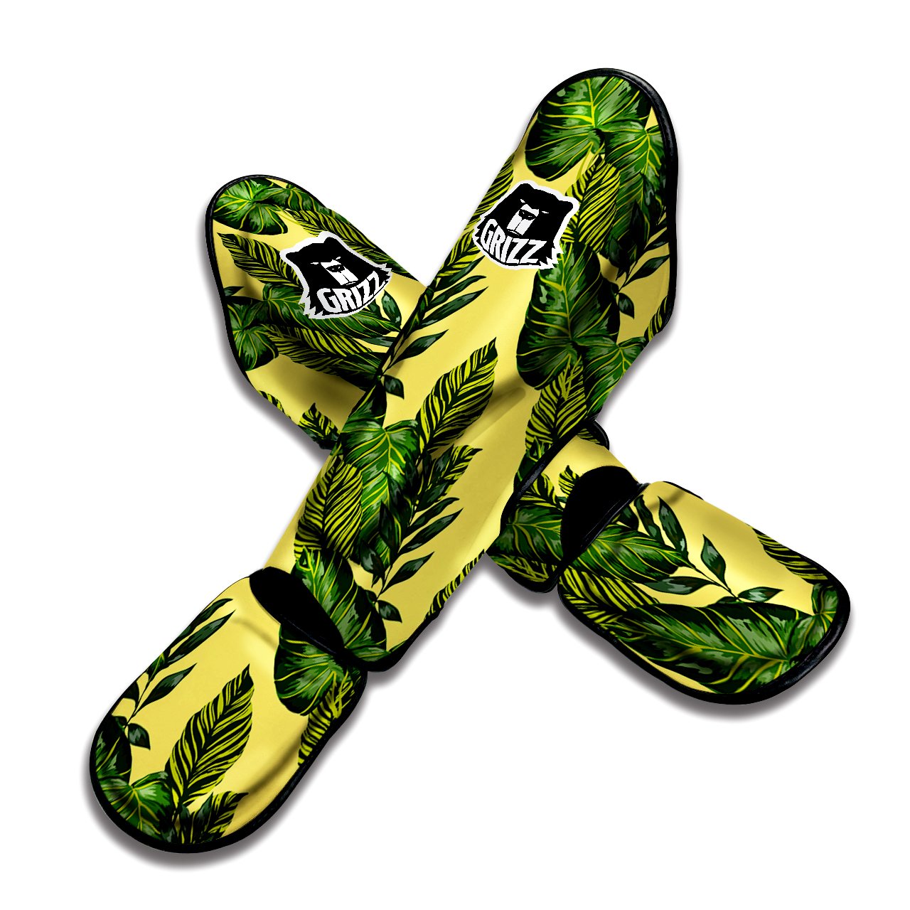 Palm Leaves Yellow Hawaiian Print Pattern Muay Thai Shin Guards-grizzshop