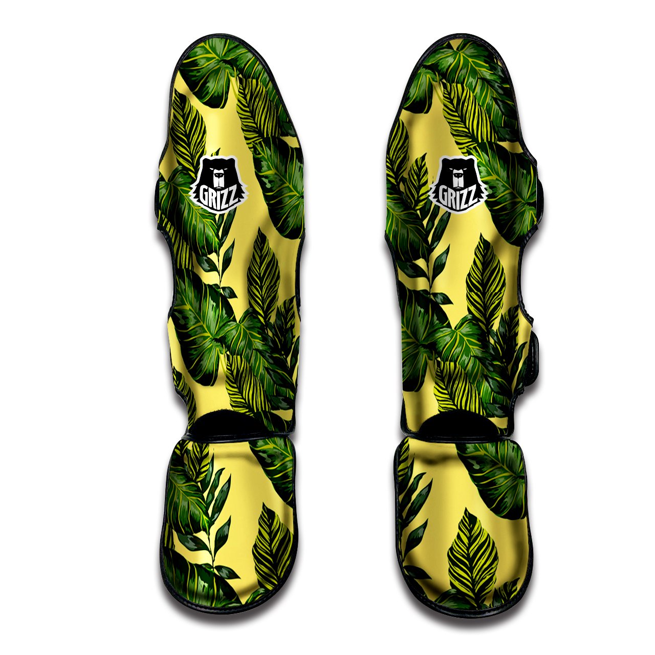 Palm Leaves Yellow Hawaiian Print Pattern Muay Thai Shin Guards-grizzshop