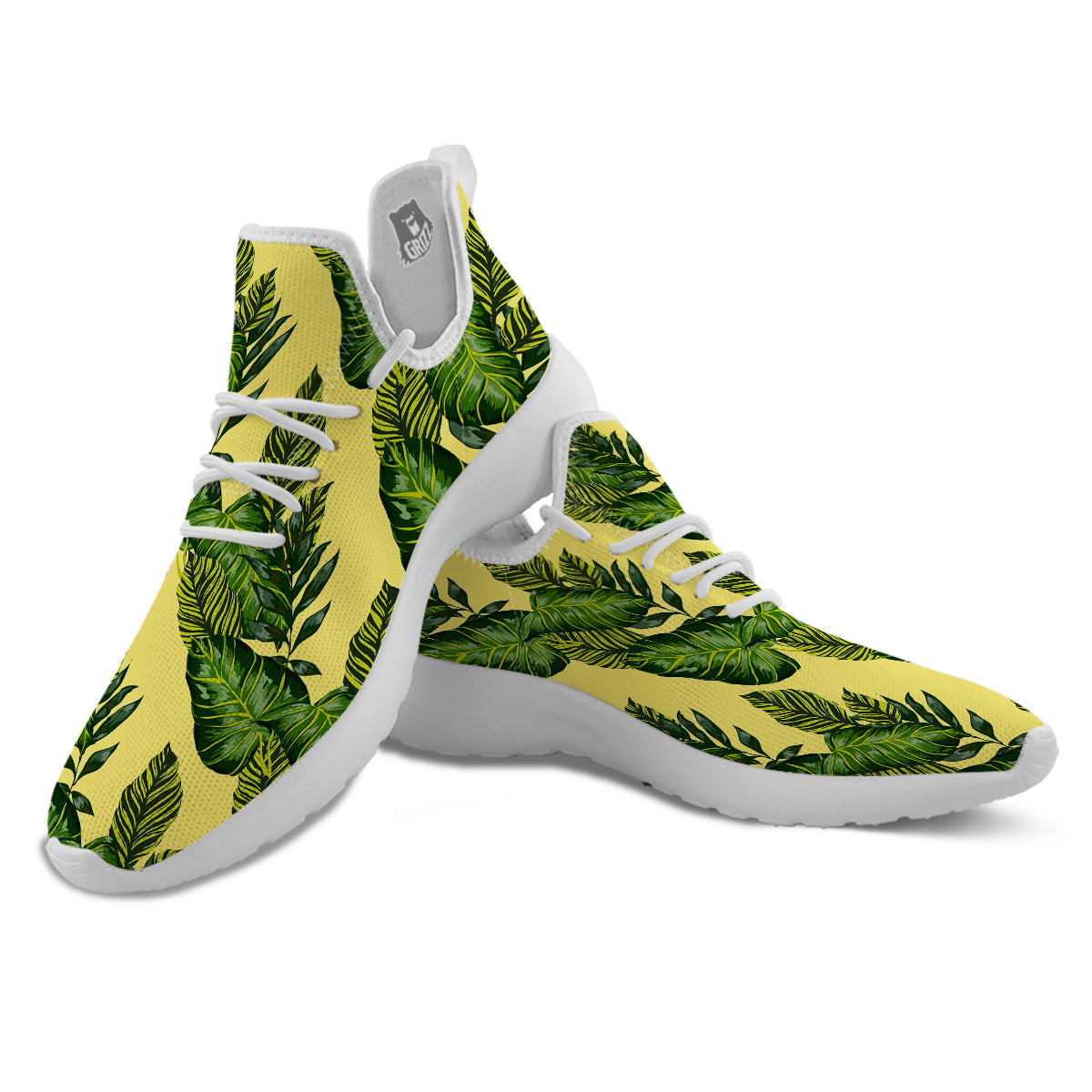 Palm Leaves Yellow Hawaiian Print Pattern White Athletic Shoes-grizzshop