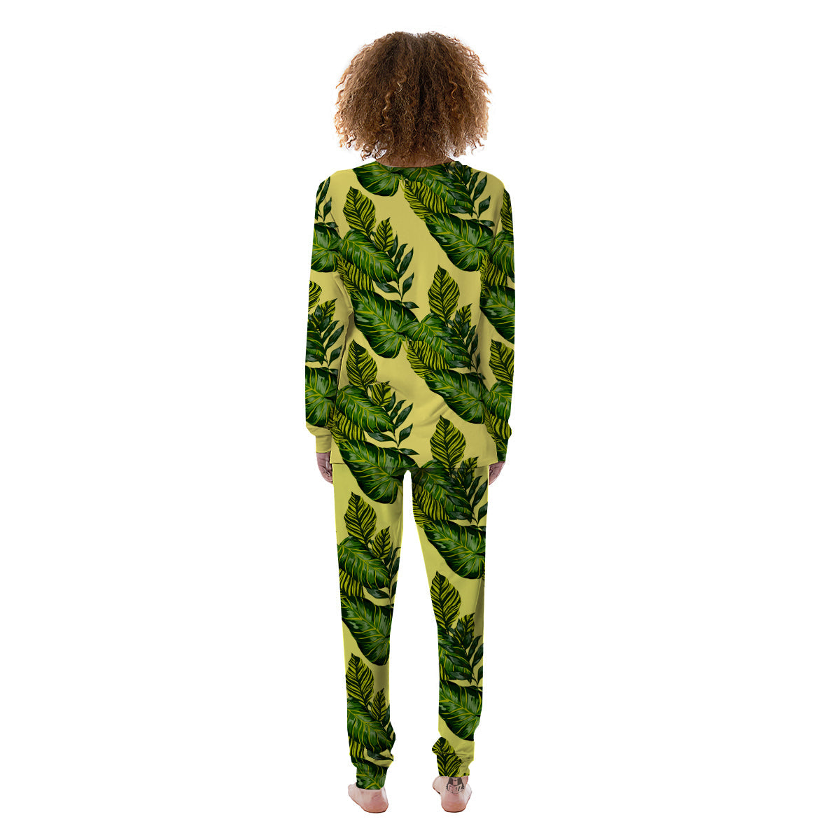 Palm Leaves Yellow Hawaiian Print Pattern Women's Pajamas-grizzshop