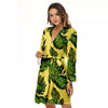 Palm Leaves Yellow Hawaiian Print Pattern Women's Robe-grizzshop