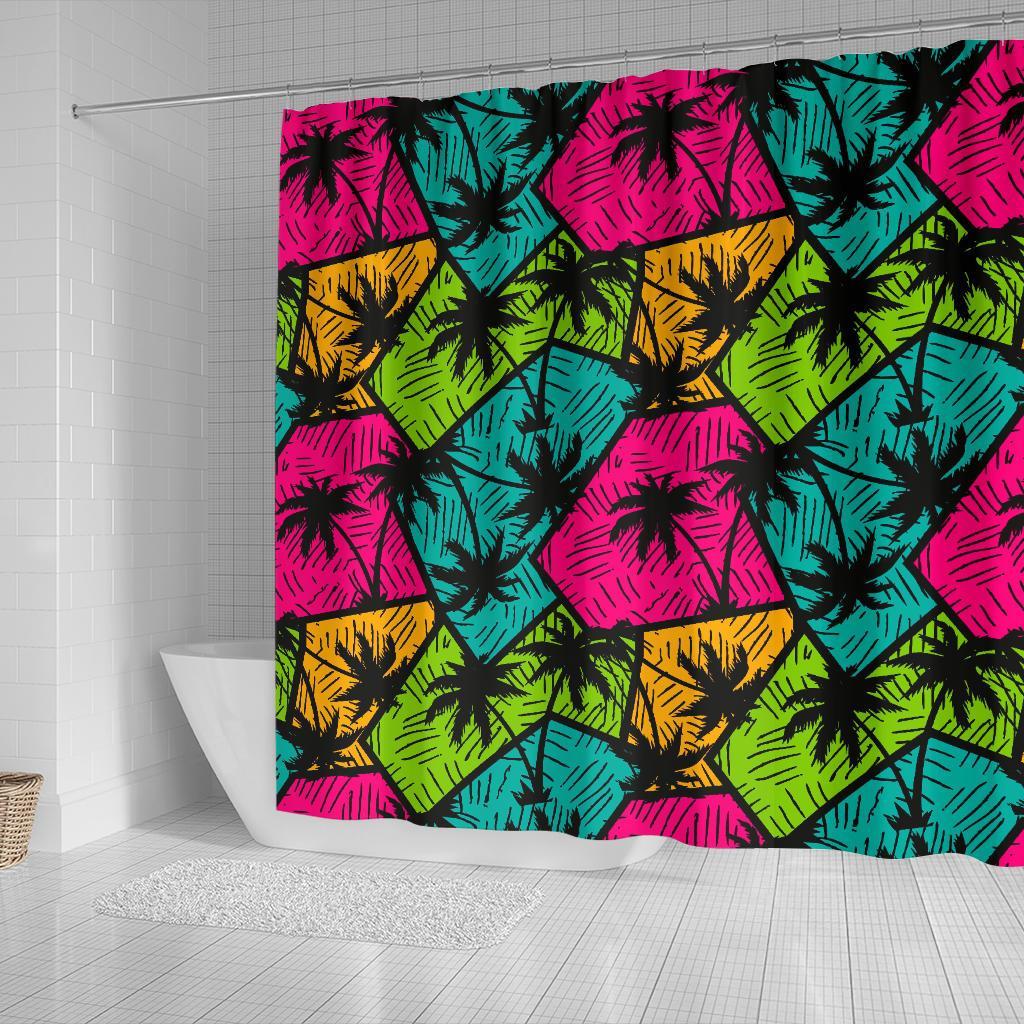 Palm Tree Beach Pattern Print Bathroom Shower Curtain-grizzshop