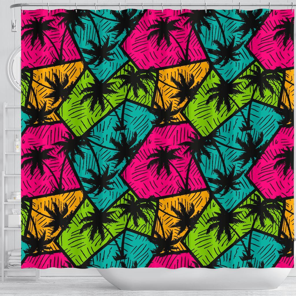 Palm Tree Beach Pattern Print Bathroom Shower Curtain-grizzshop