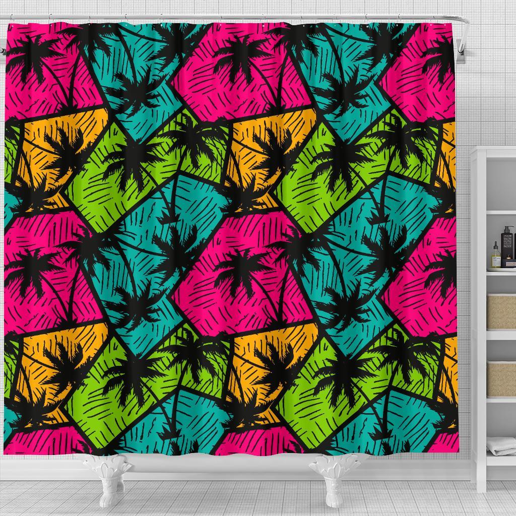 Palm Tree Beach Pattern Print Bathroom Shower Curtain-grizzshop