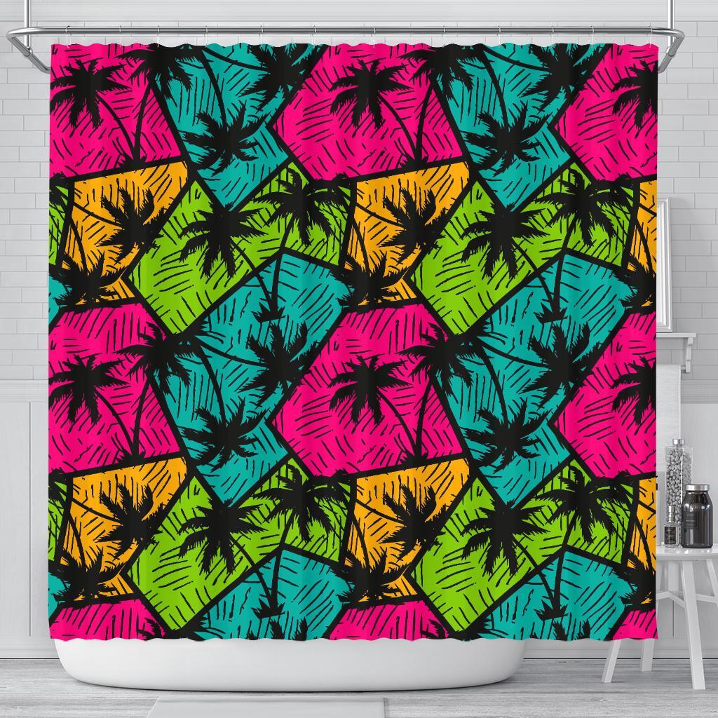 Palm Tree Beach Pattern Print Bathroom Shower Curtain-grizzshop