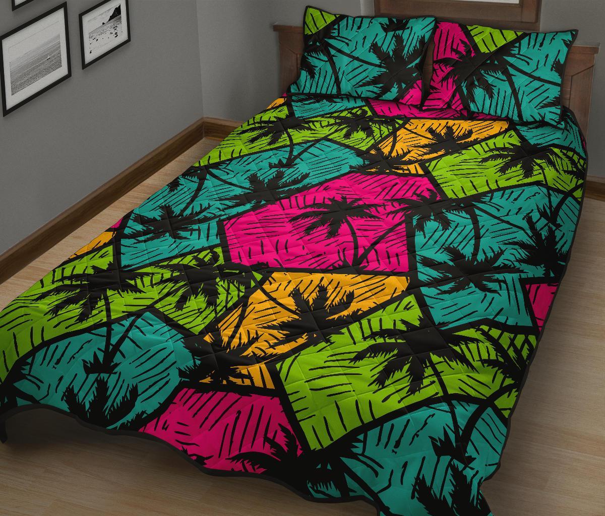 Palm Tree Beach Pattern Print Bed Set Quilt-grizzshop