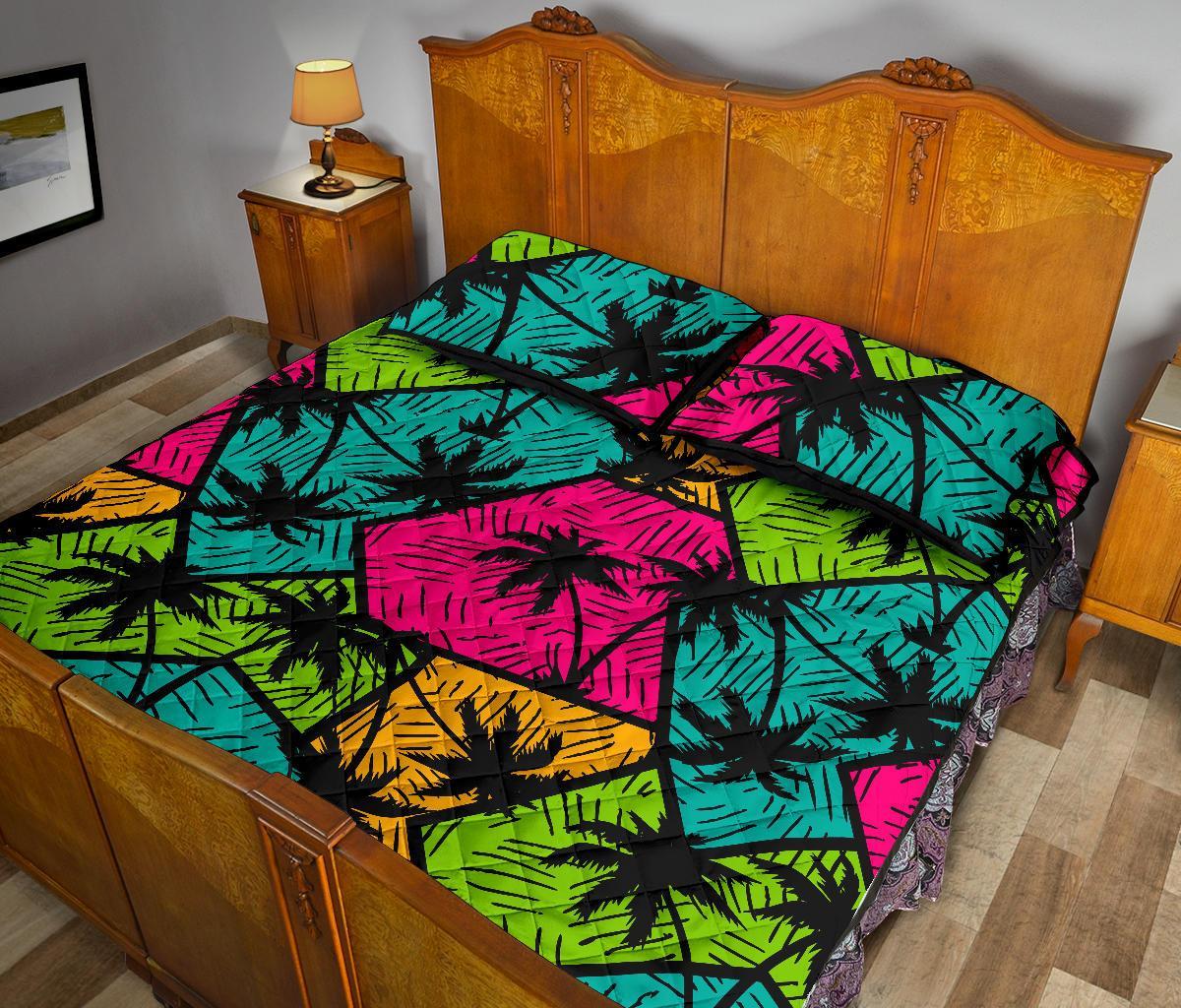 Palm Tree Beach Pattern Print Bed Set Quilt-grizzshop