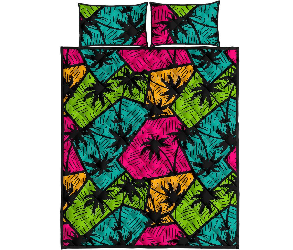 Palm Tree Beach Pattern Print Bed Set Quilt-grizzshop
