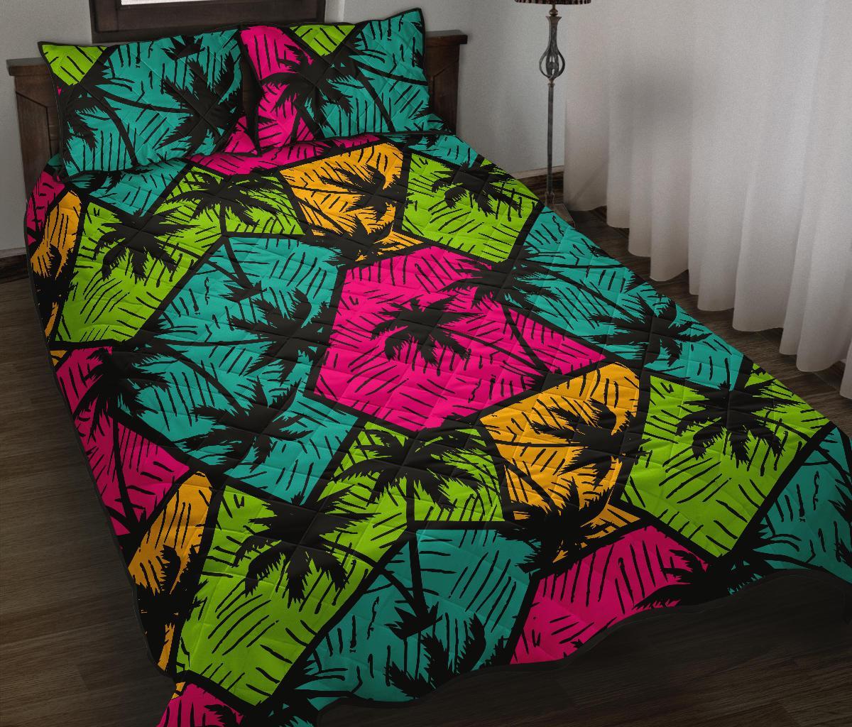 Palm Tree Beach Pattern Print Bed Set Quilt-grizzshop