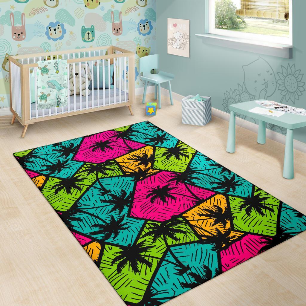 Palm Tree Beach Pattern Print Floor Mat-grizzshop