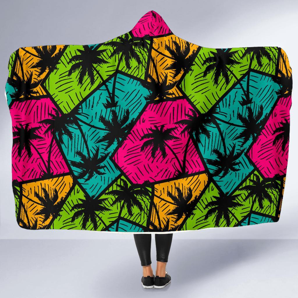 Palm Tree Beach Pattern Print Hooded Blanket-grizzshop