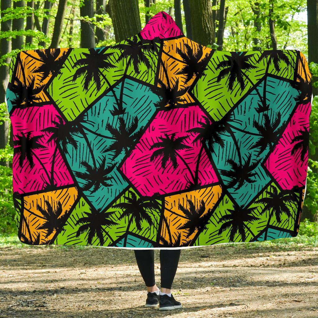 Palm Tree Beach Pattern Print Hooded Blanket-grizzshop