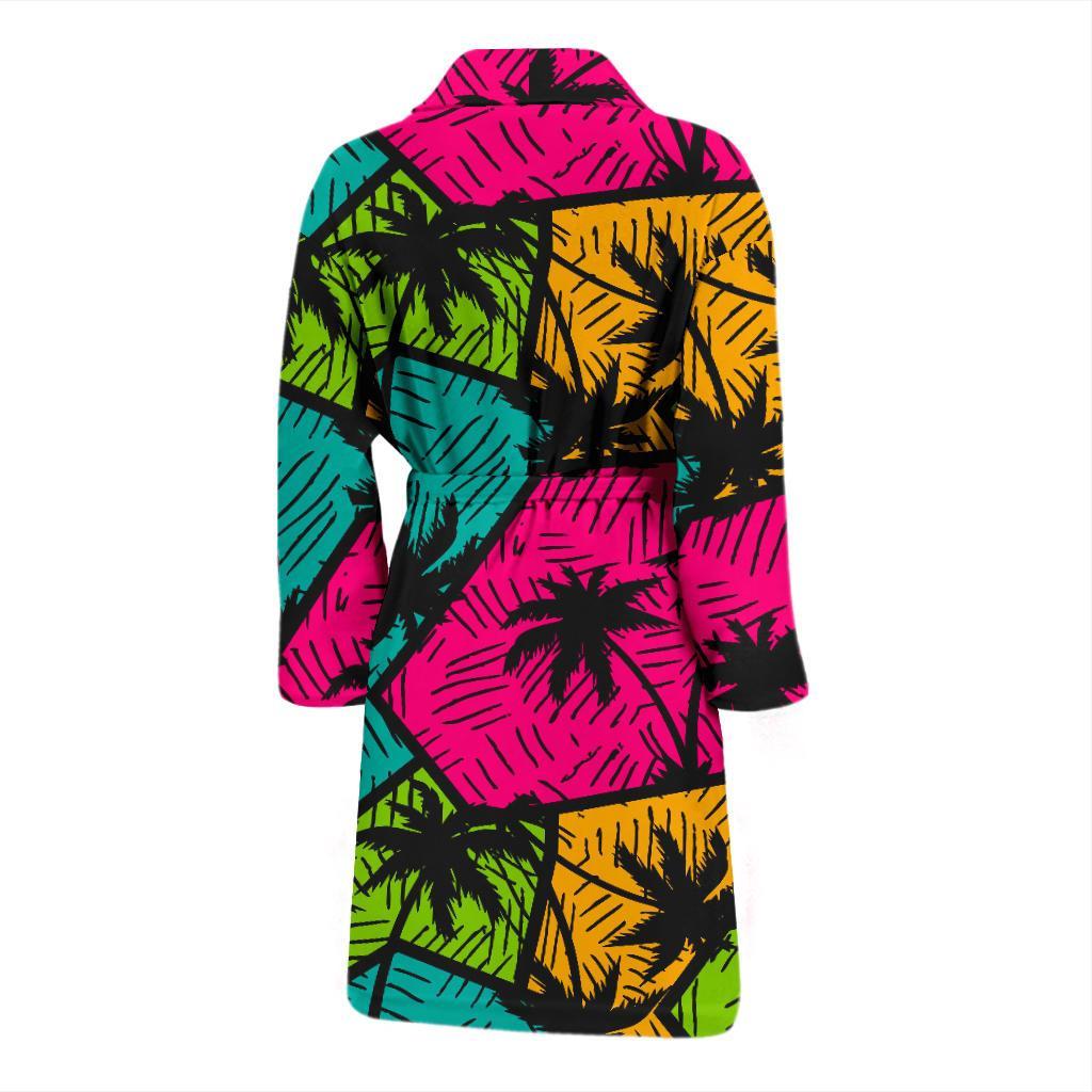 Palm Tree Beach Pattern Print Men Long Robe-grizzshop