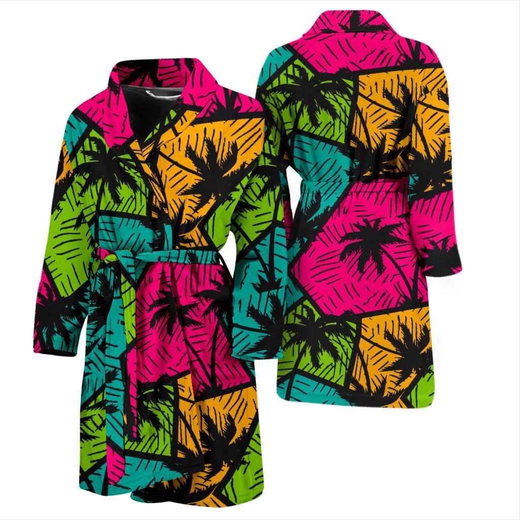 Palm Tree Beach Pattern Print Men Long Robe-grizzshop