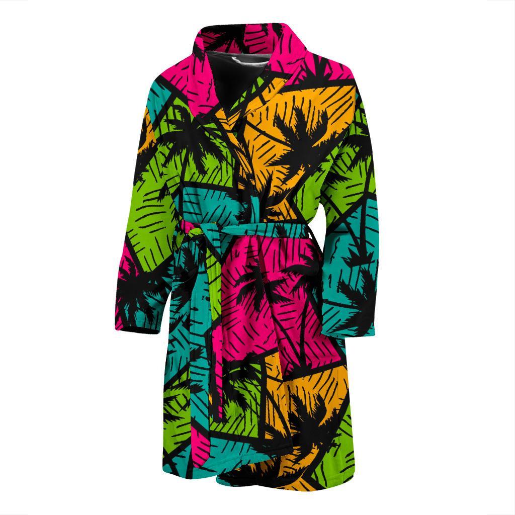 Palm Tree Beach Pattern Print Men Long Robe-grizzshop