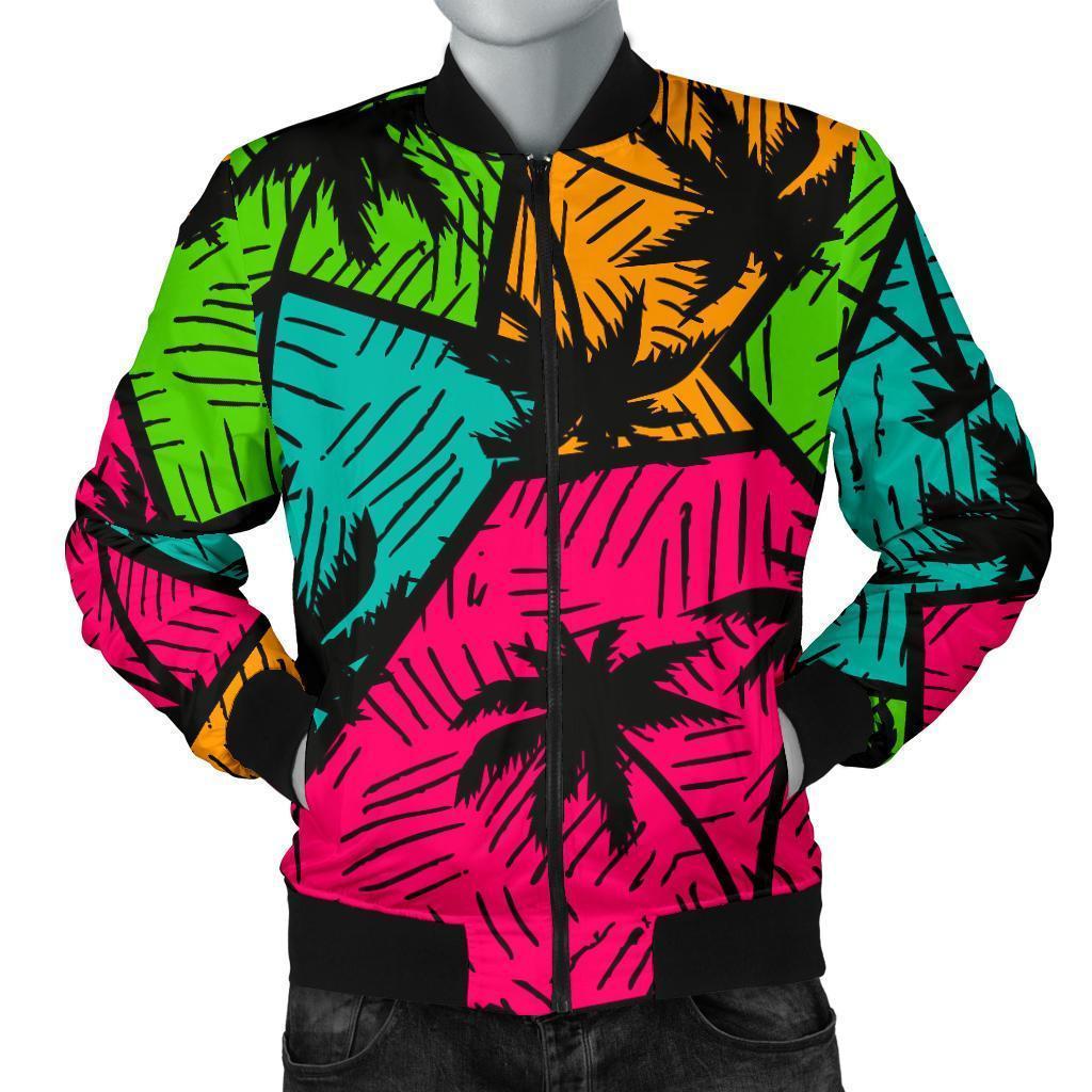 Palm Tree Beach Pattern Print Men's Bomber Jacket-grizzshop