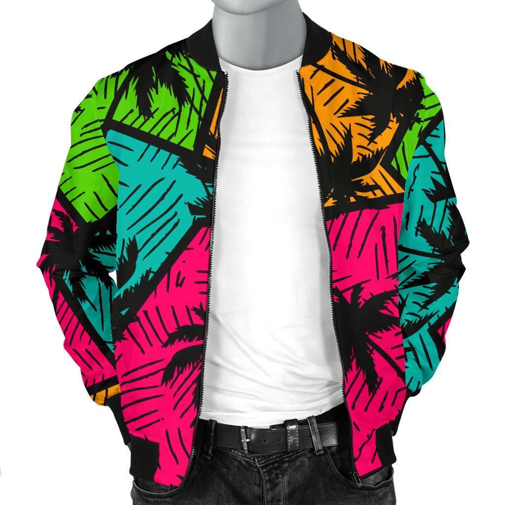 Palm Tree Beach Pattern Print Men's Bomber Jacket-grizzshop