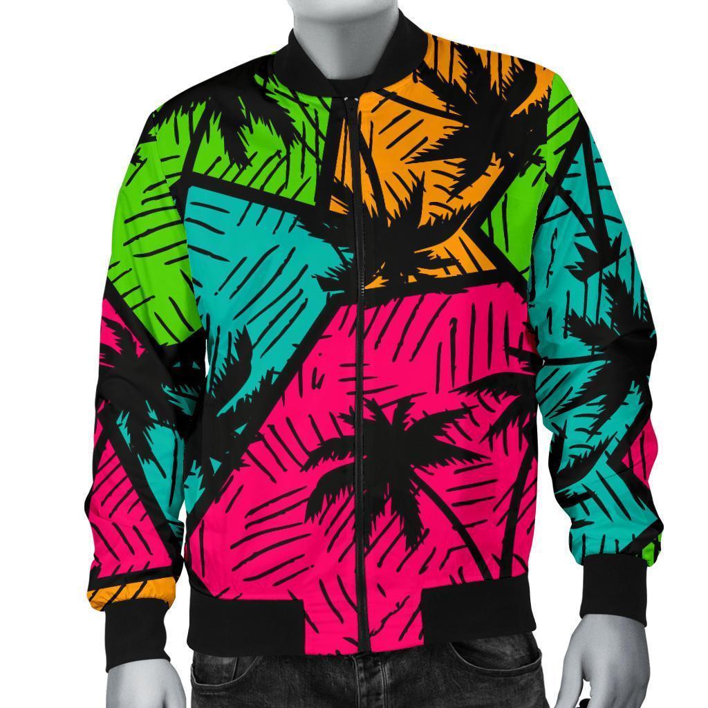 Palm Tree Beach Pattern Print Men's Bomber Jacket-grizzshop