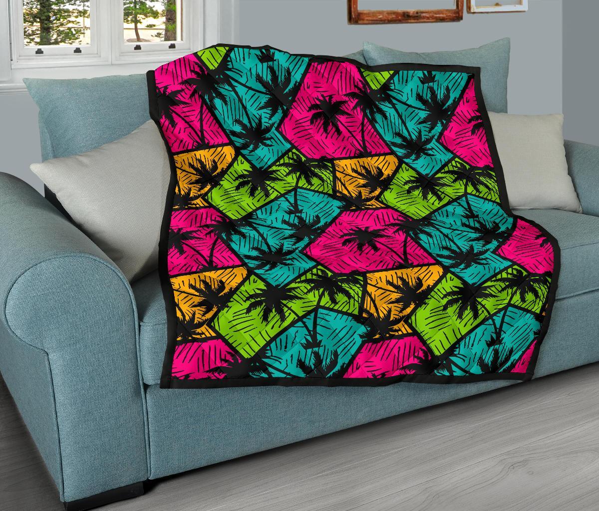 Palm Tree Beach Pattern Print Quilt-grizzshop