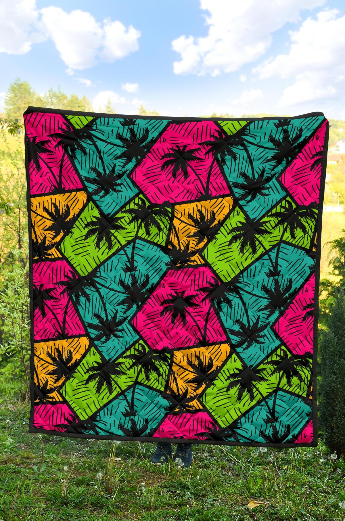 Palm Tree Beach Pattern Print Quilt-grizzshop