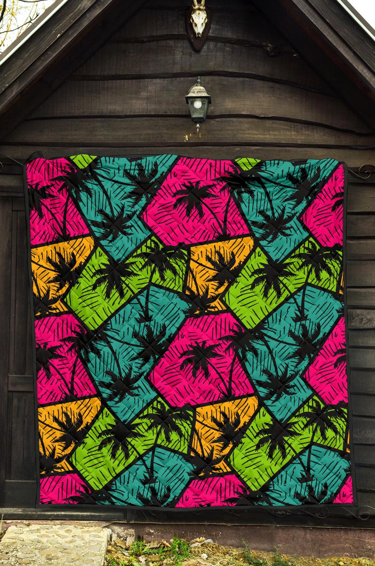 Palm Tree Beach Pattern Print Quilt-grizzshop