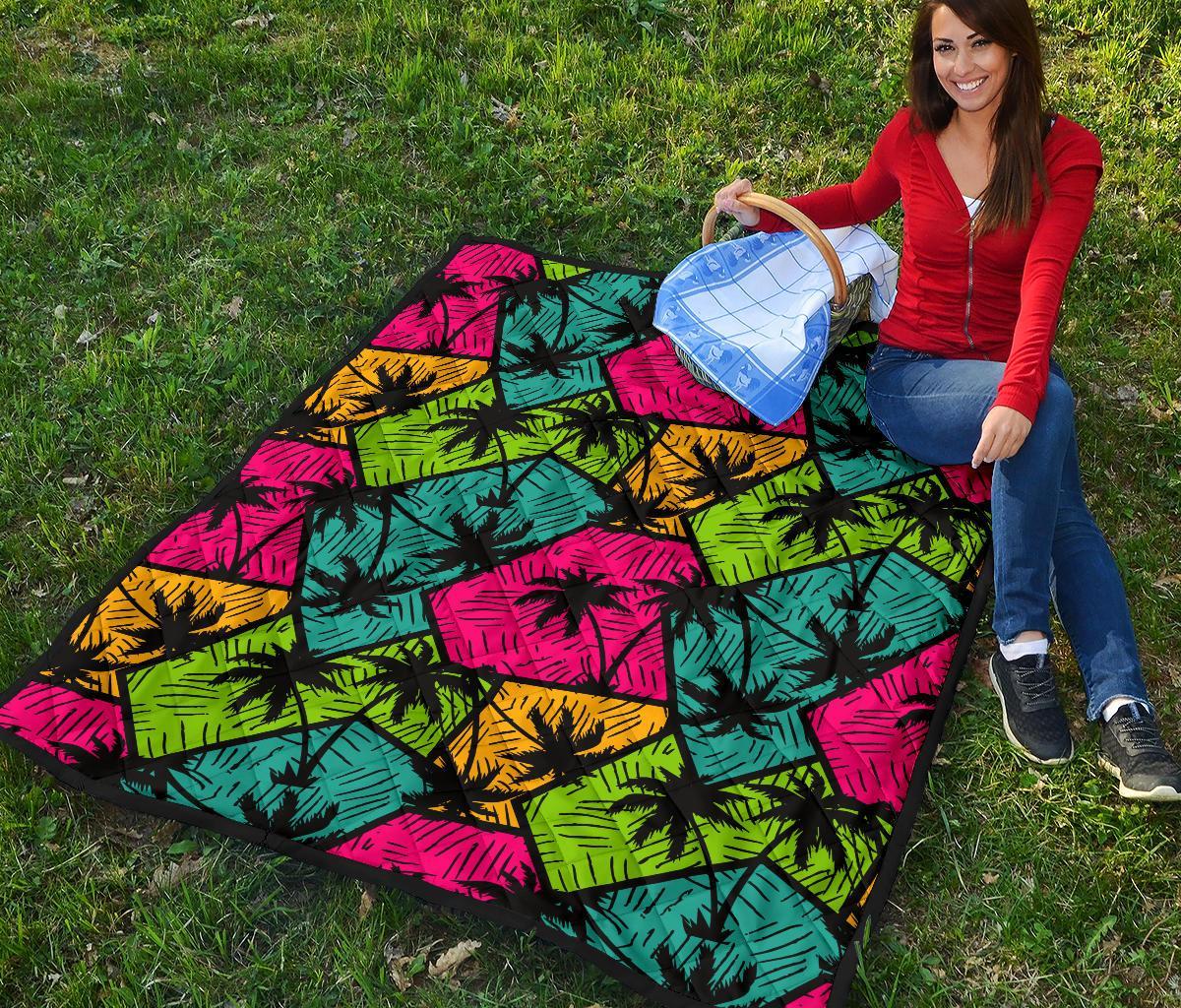 Palm Tree Beach Pattern Print Quilt-grizzshop