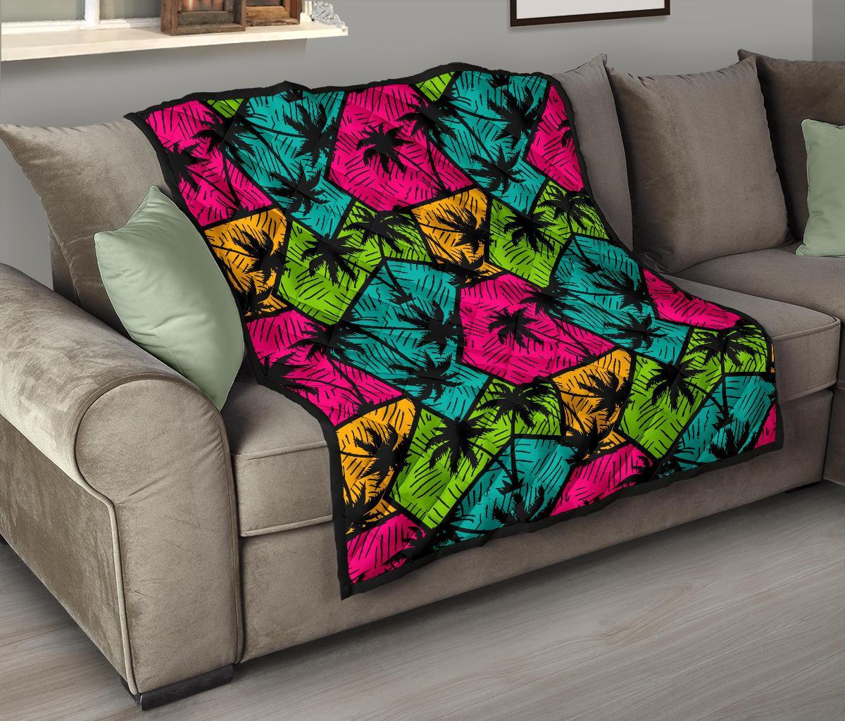 Palm Tree Beach Pattern Print Quilt-grizzshop