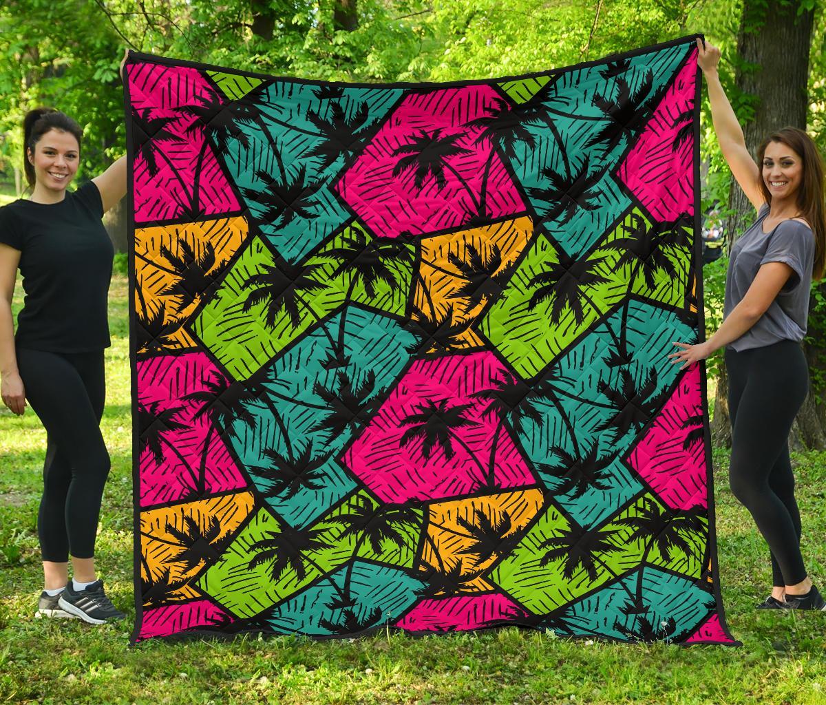 Palm Tree Beach Pattern Print Quilt-grizzshop