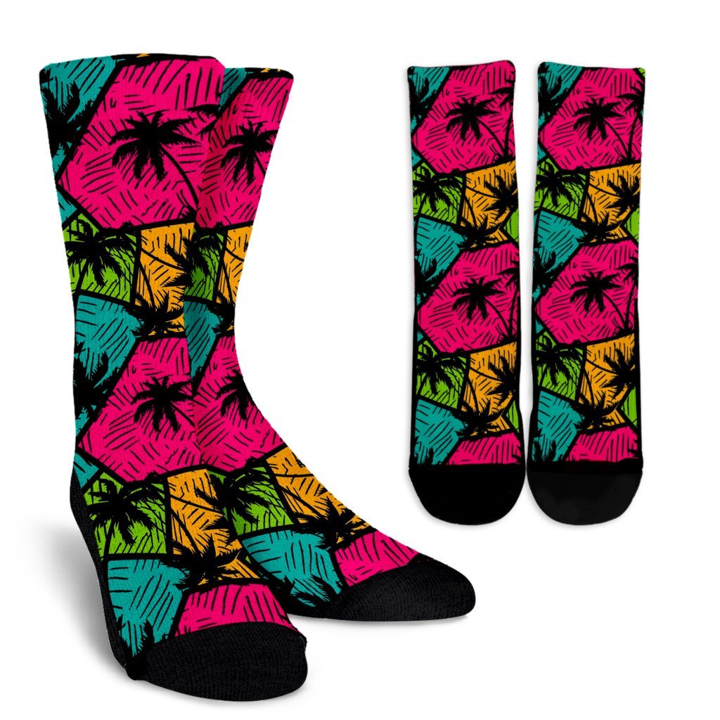 Palm Tree Beach Pattern Print Unisex Crew Socks-grizzshop