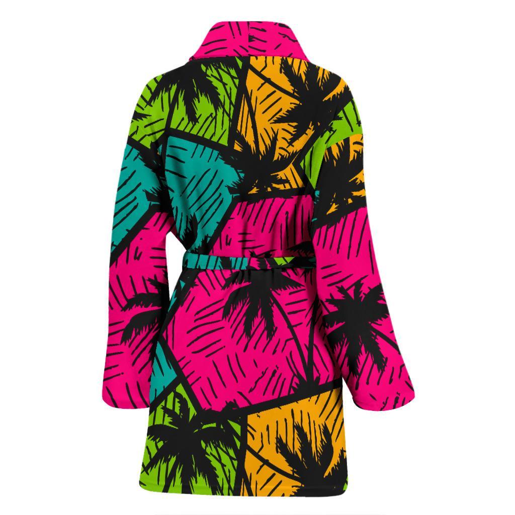 Palm Tree Beach Pattern Print Women Long Robe-grizzshop