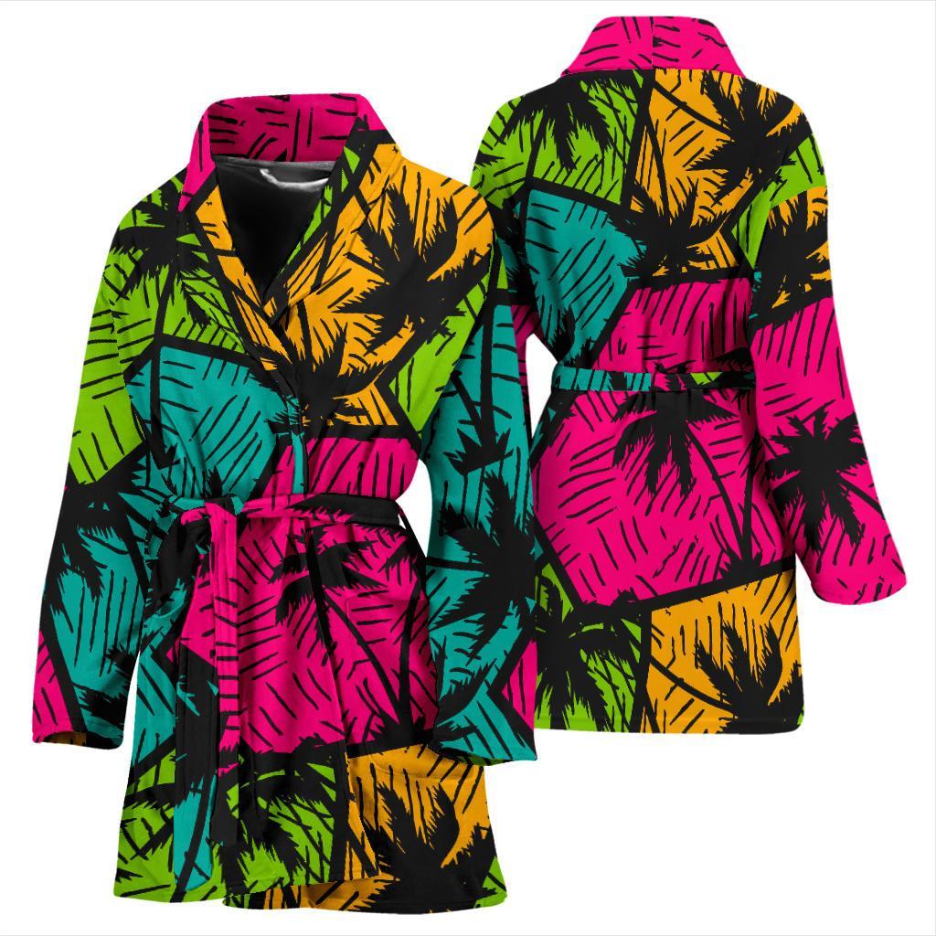 Palm Tree Beach Pattern Print Women Long Robe-grizzshop