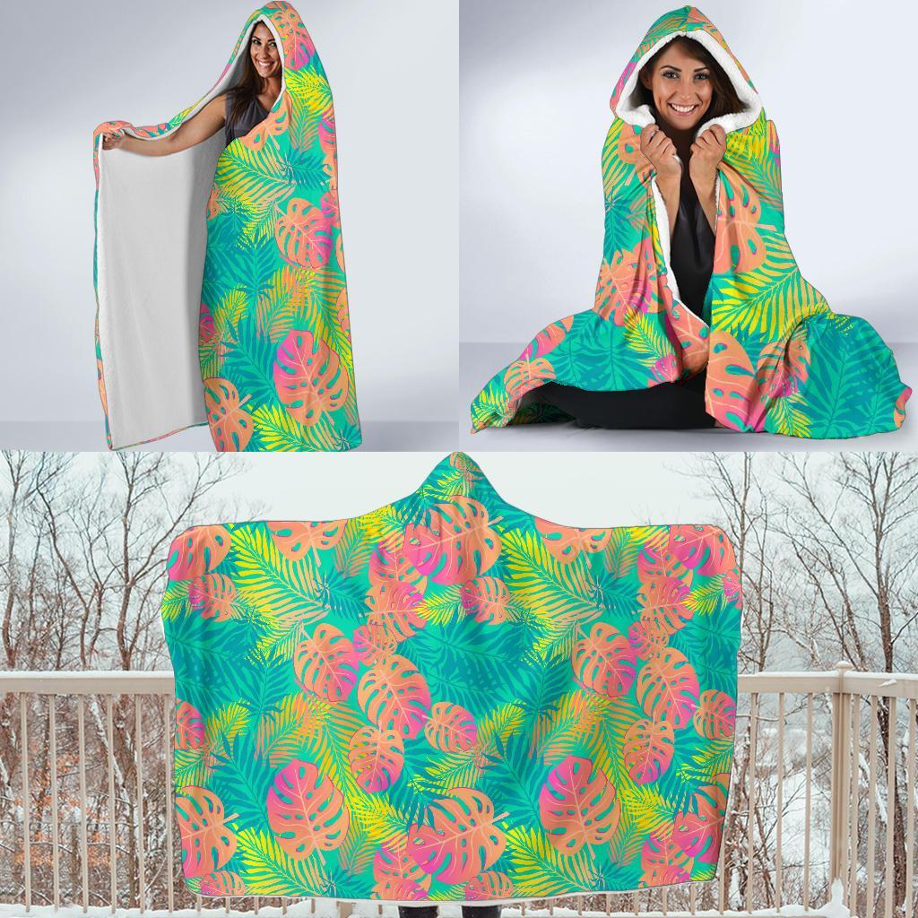 Palm Tree Beach Print Pattern Hooded Blanket-grizzshop