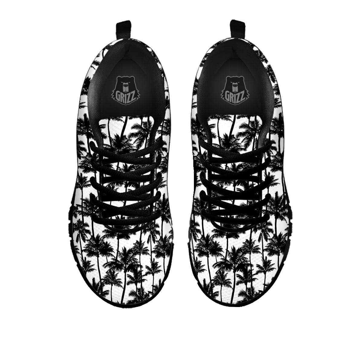 Palm Tree Black White Print Pattern Black Sneaker-grizzshop