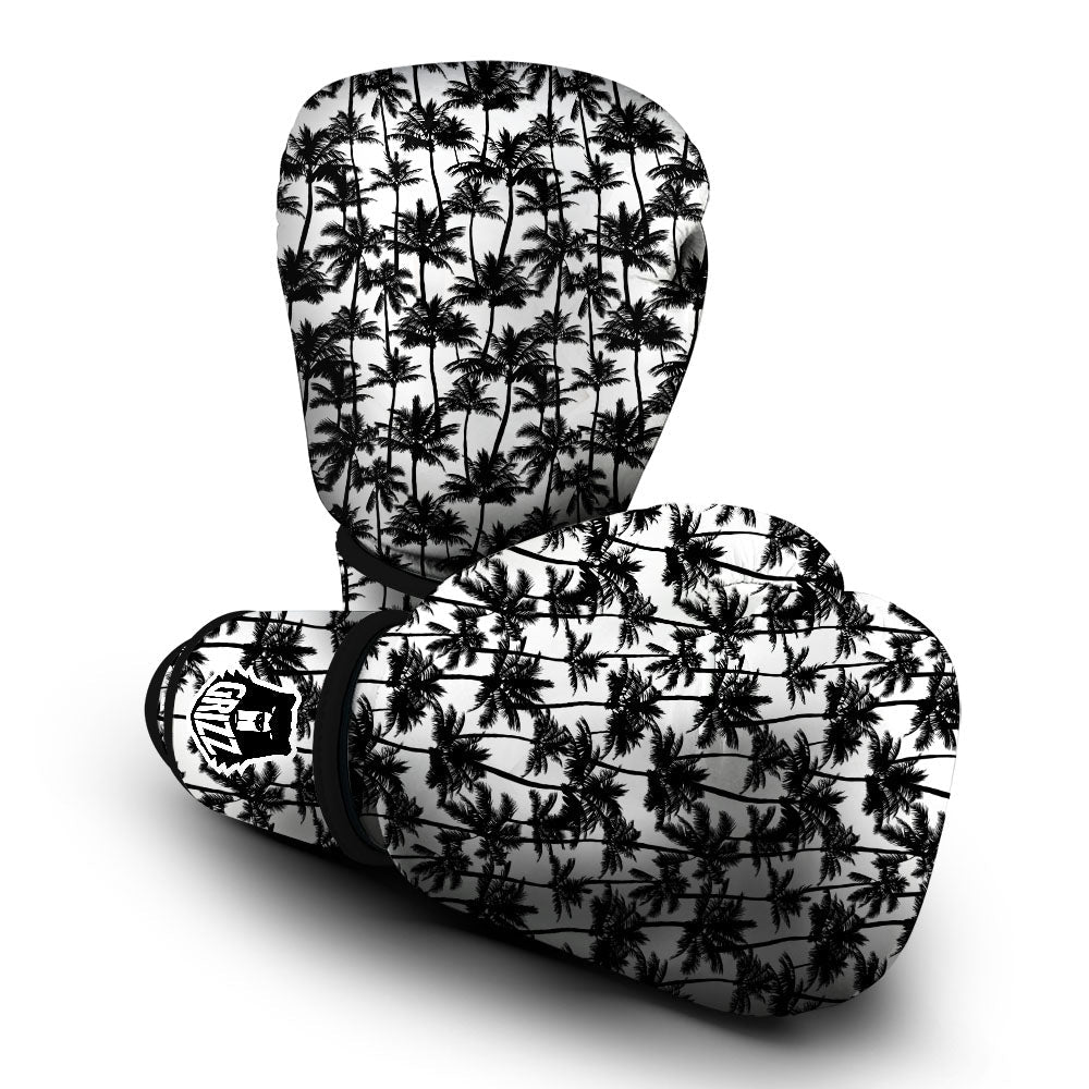 Palm Tree Black White Print Pattern Boxing Gloves-grizzshop