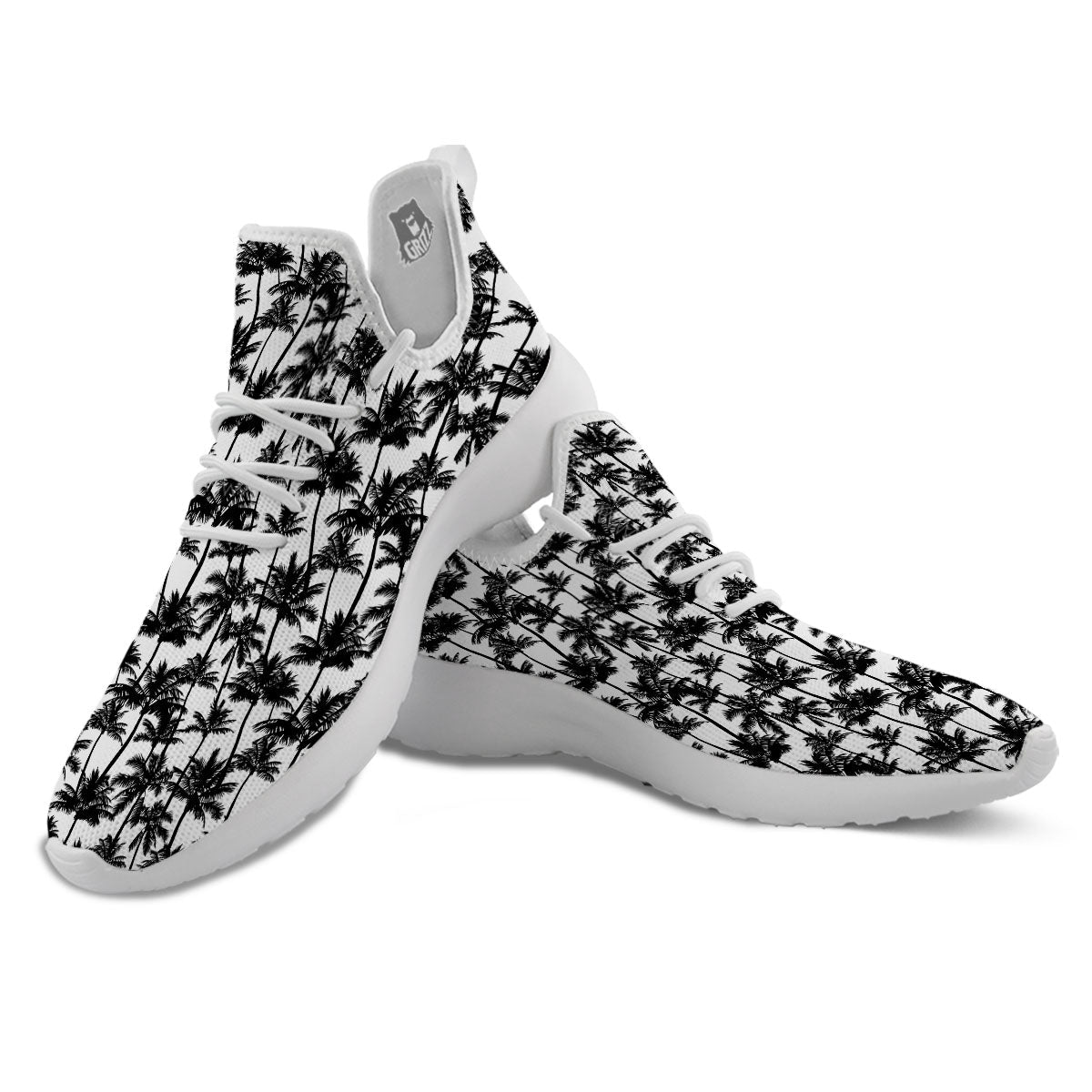 Palm Tree Black White Print Pattern White Athletic Shoes-grizzshop