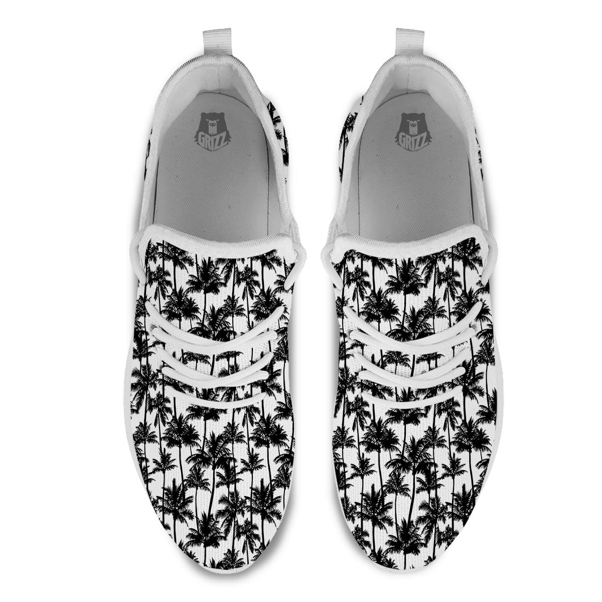Palm Tree Black White Print Pattern White Athletic Shoes-grizzshop