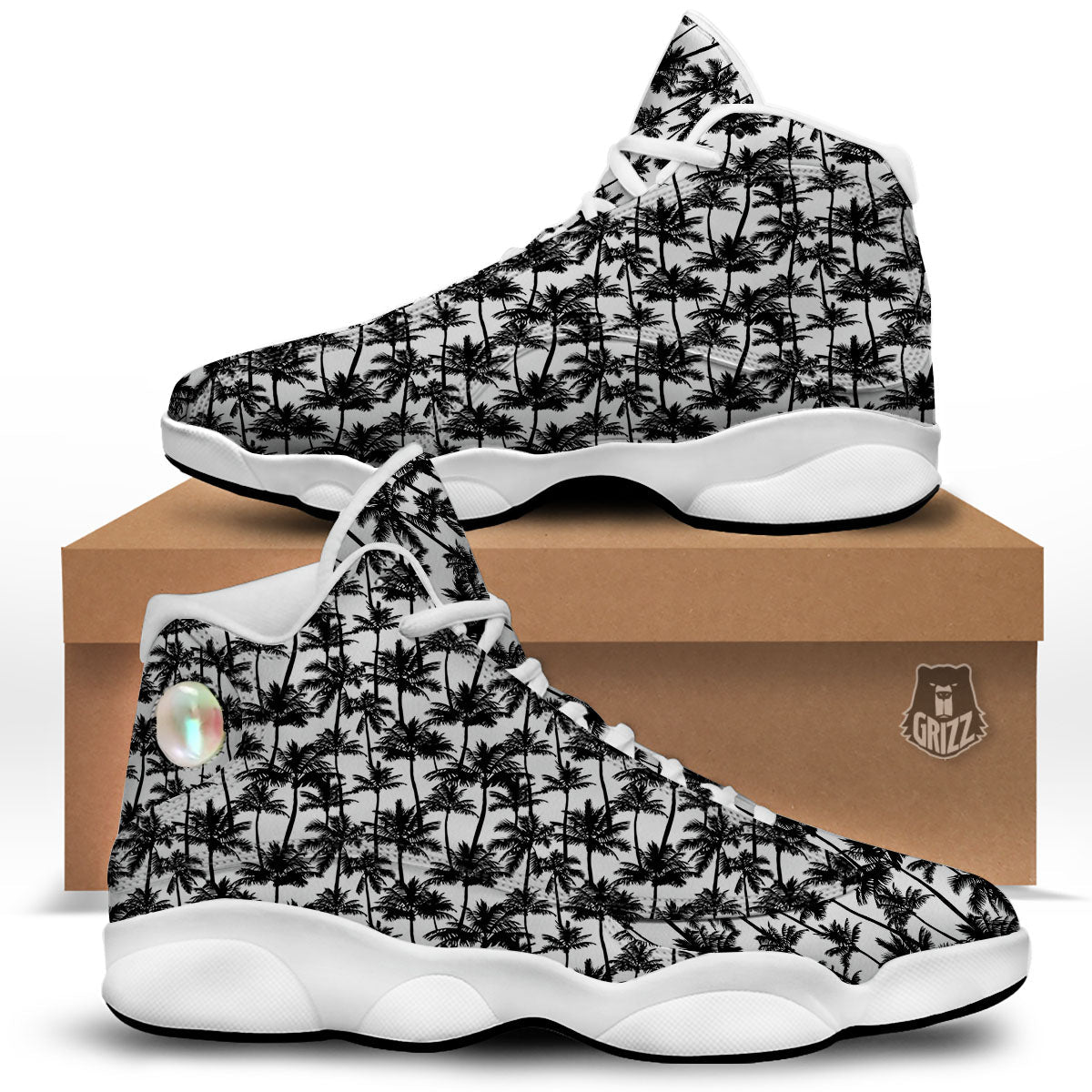 Palm Tree Black White Print Pattern White Basketball Shoes-grizzshop