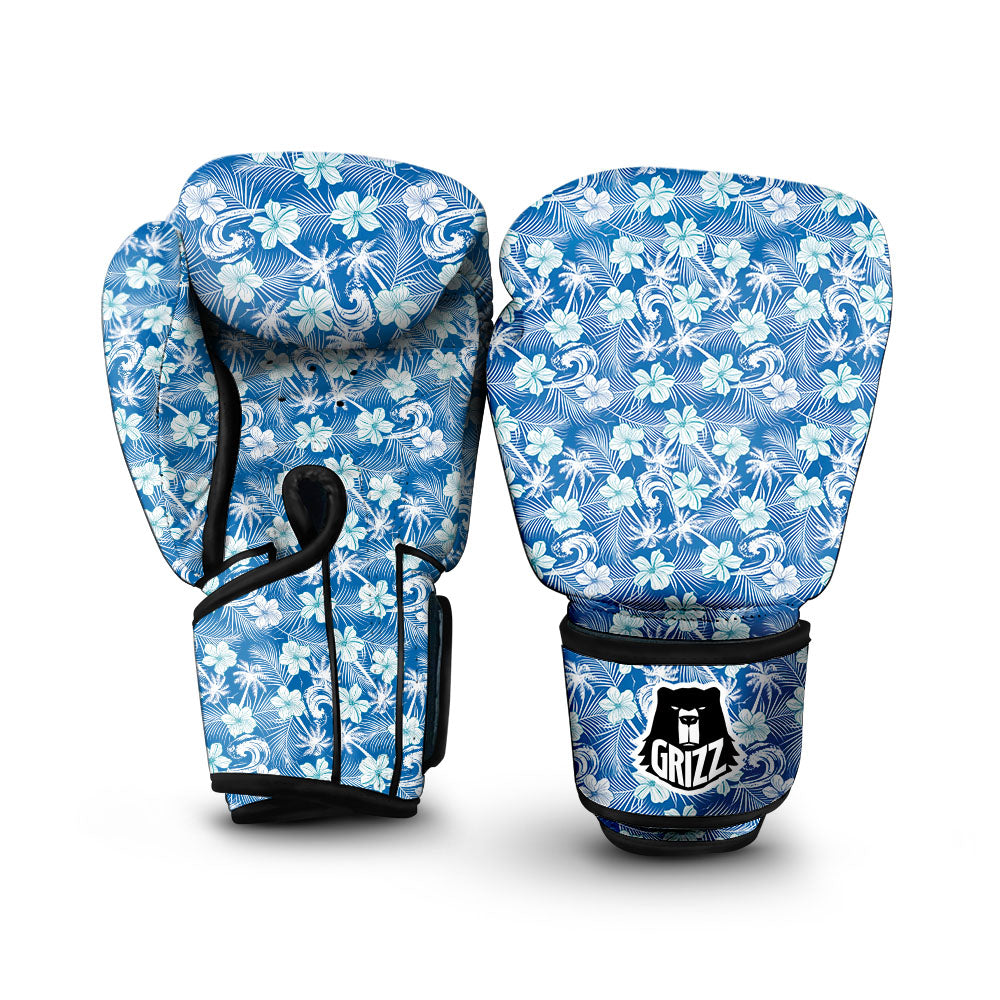 Palm Tree Blue Hibiscus Print Pattern Boxing Gloves-grizzshop