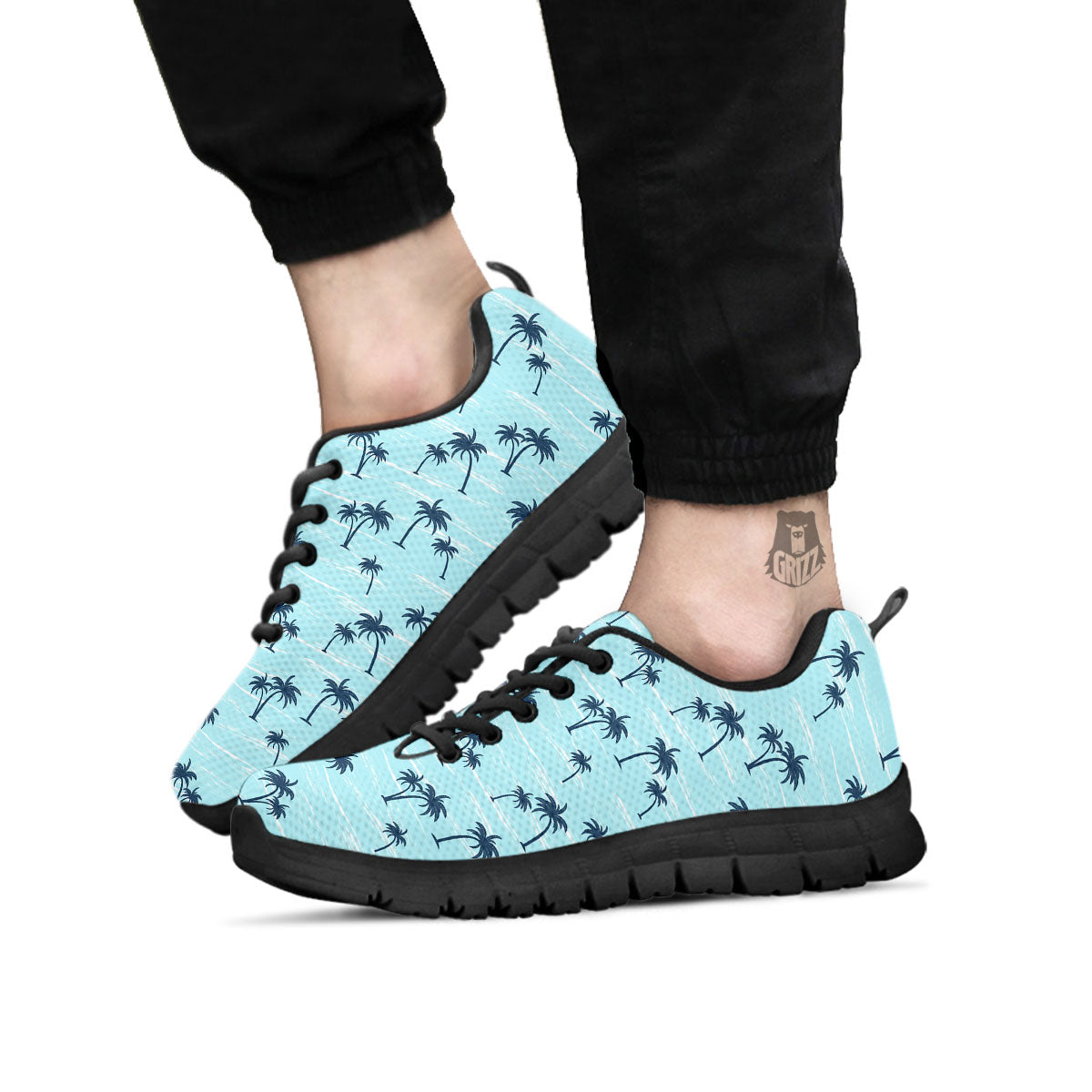 Palm Tree Blue Print Pattern Black Sneaker-grizzshop