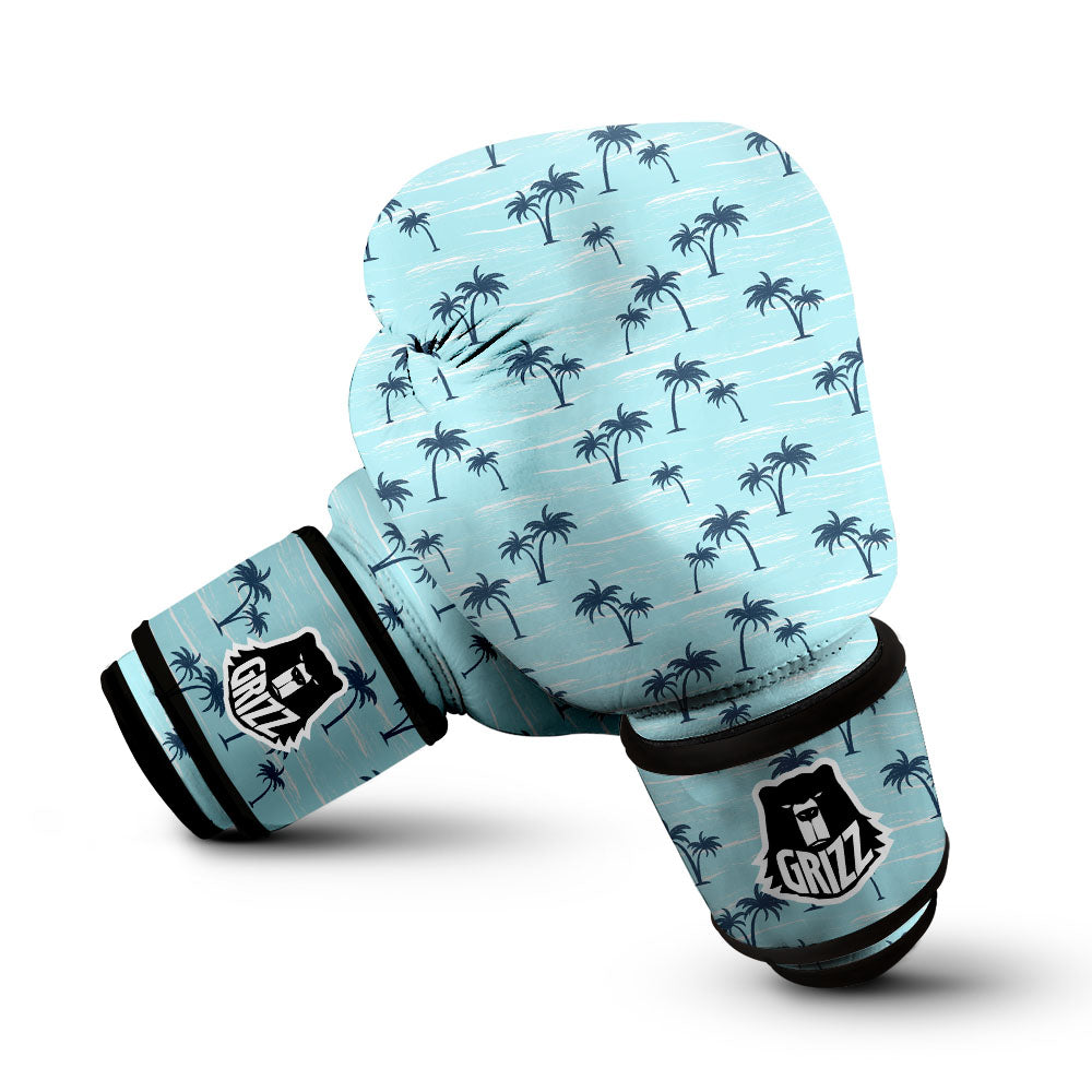 Palm Tree Blue Print Pattern Boxing Gloves-grizzshop