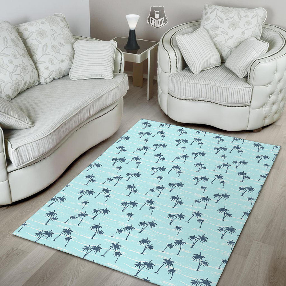 Palm Tree Blue Print Pattern Floor Mat-grizzshop