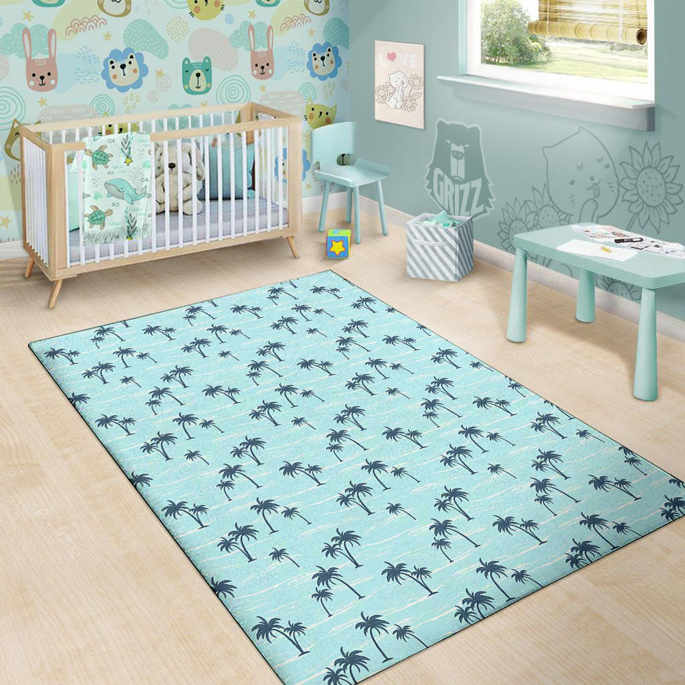 Palm Tree Blue Print Pattern Floor Mat-grizzshop