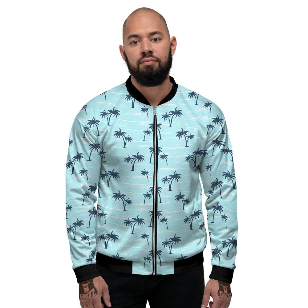 Palm Tree Blue Print Pattern Men's Bomber Jacket-grizzshop