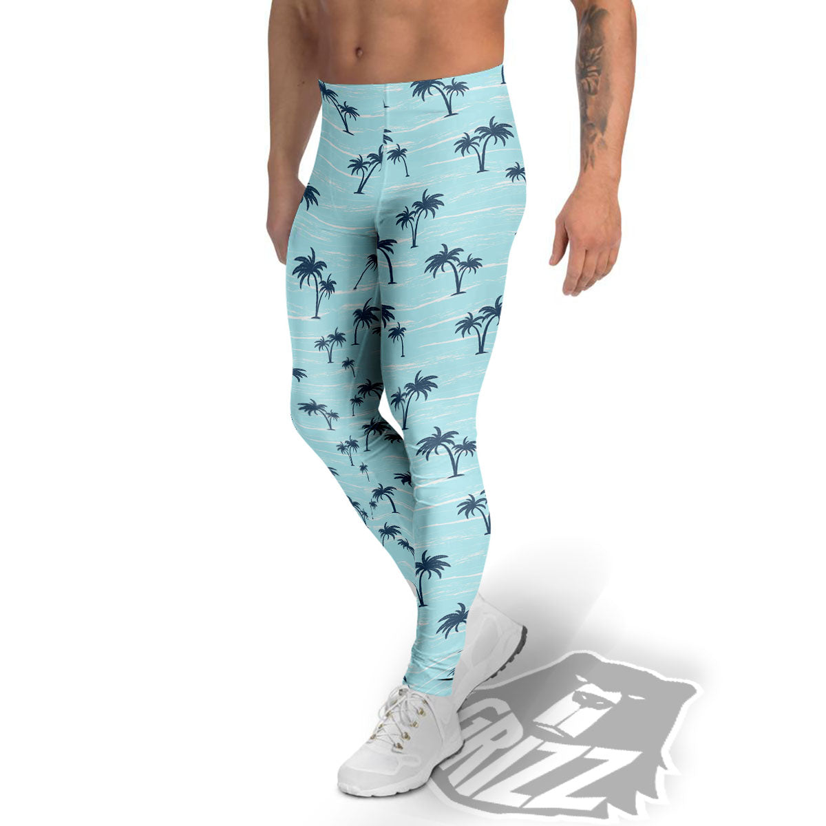 Palm Tree Blue Print Pattern Men's Leggings-grizzshop