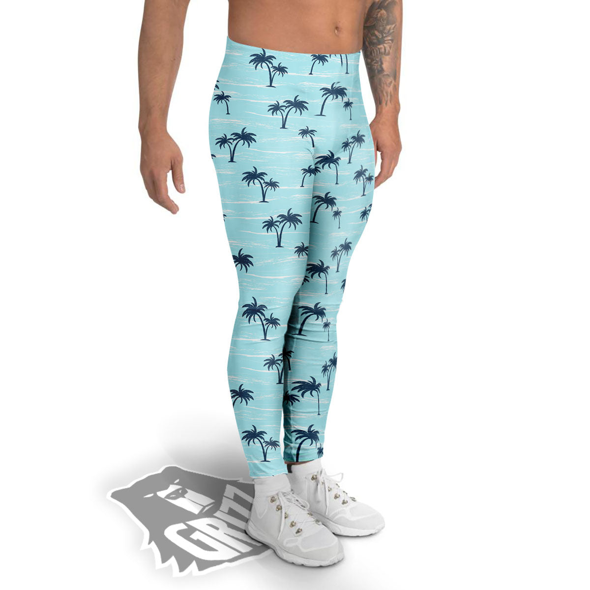 Palm Tree Blue Print Pattern Men's Leggings-grizzshop