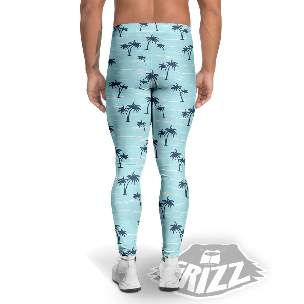 Palm Tree Blue Print Pattern Men's Leggings-grizzshop