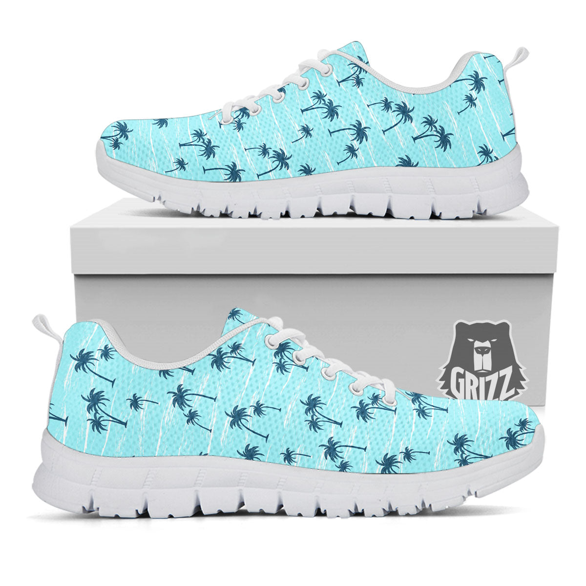 Palm Tree Blue Print Pattern White Sneaker-grizzshop