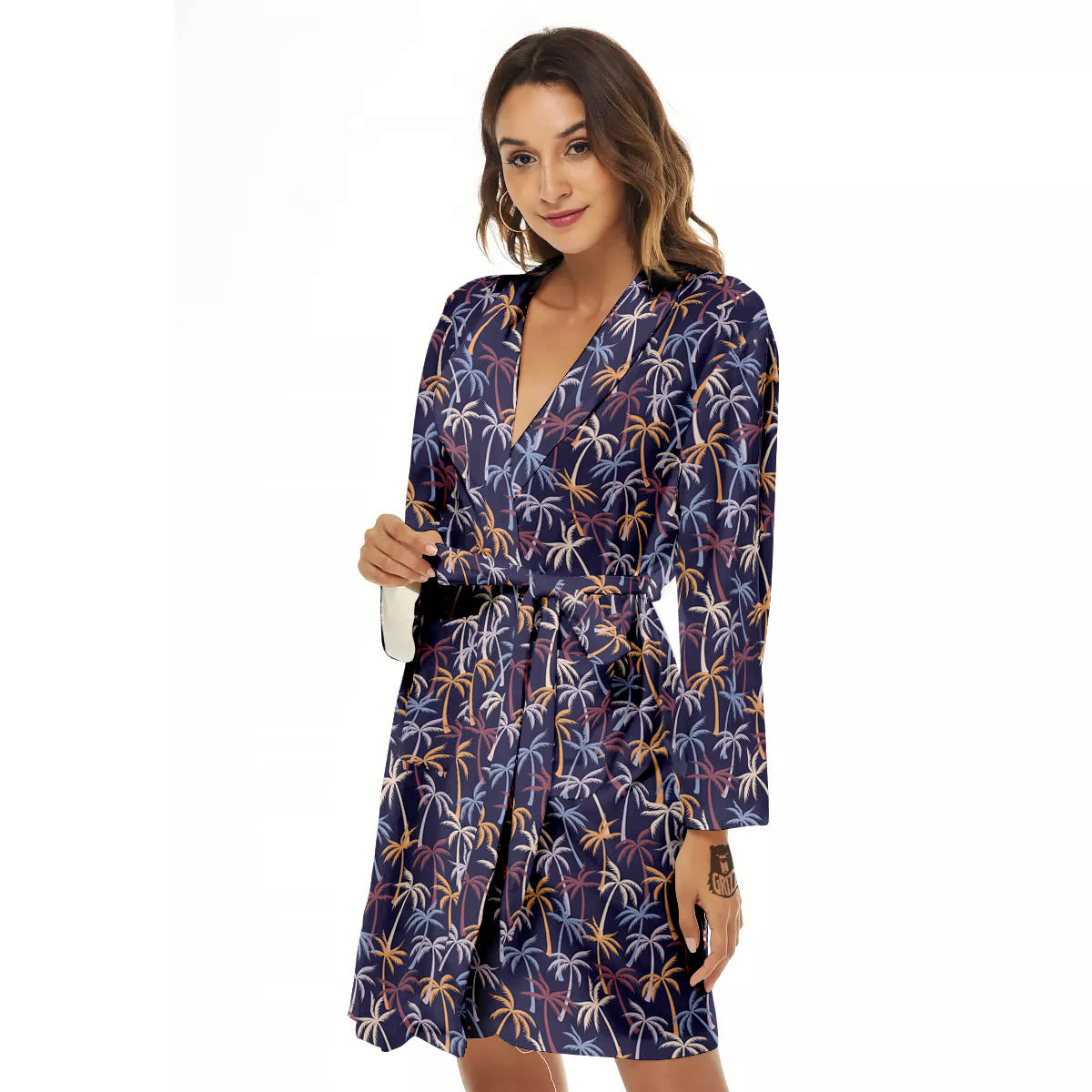 Palm Tree Colorful Print Pattern Women's Robe-grizzshop